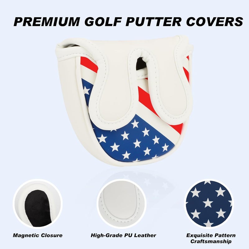 Frimon Golf Club Head Covers,4pcs or 1pc USA Golf Head Covers for Woods and Driver Fairway Hybrid - PU Leather Mallet Blade Putter for Men Women Golf Enthusiast - Image 5